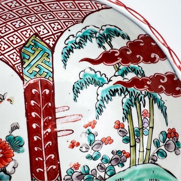 Japanese Imari Polychrome Vintage Meiji Period Flower Landscape Scene Arita Bowl - Picture 9 of 16